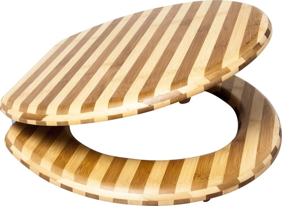 Sedile CopriWater Tavoletta Universale linea Bamboo MDF Legno Cerniere Metallo – 1 pz., Fasce Orizzontali – Ogomondo – tavolo