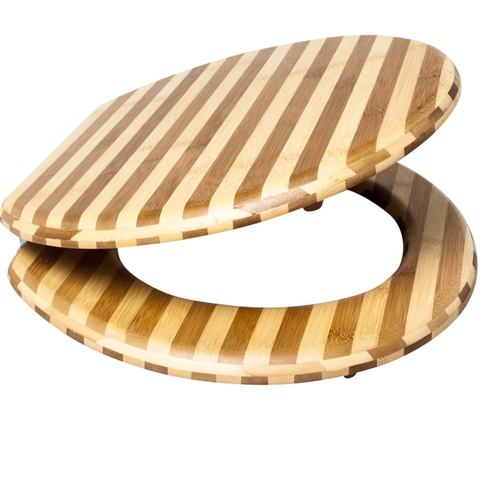 Sedile CopriWater Tavoletta Universale linea Bamboo MDF Legno Cerniere Metallo - 23