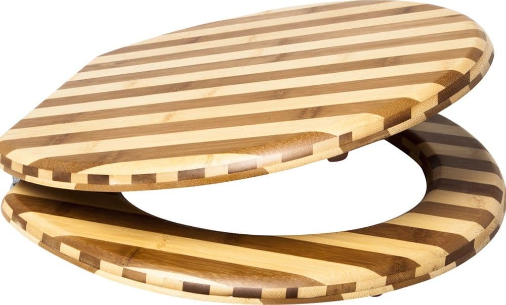 Sedile CopriWater Tavoletta Universale linea Bamboo MDF Legno Cerniere Metallo – 1 pz., Fasce Verticali – Ogomondo – tavolo