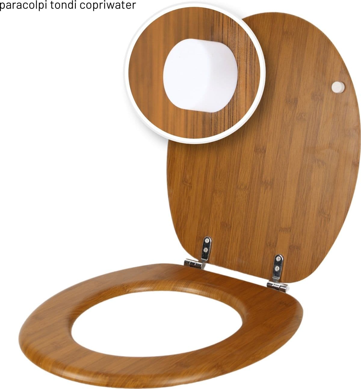 Sedile CopriWater Tavoletta Universale linea Bamboo MDF Legno Cerniere Metallo - 12