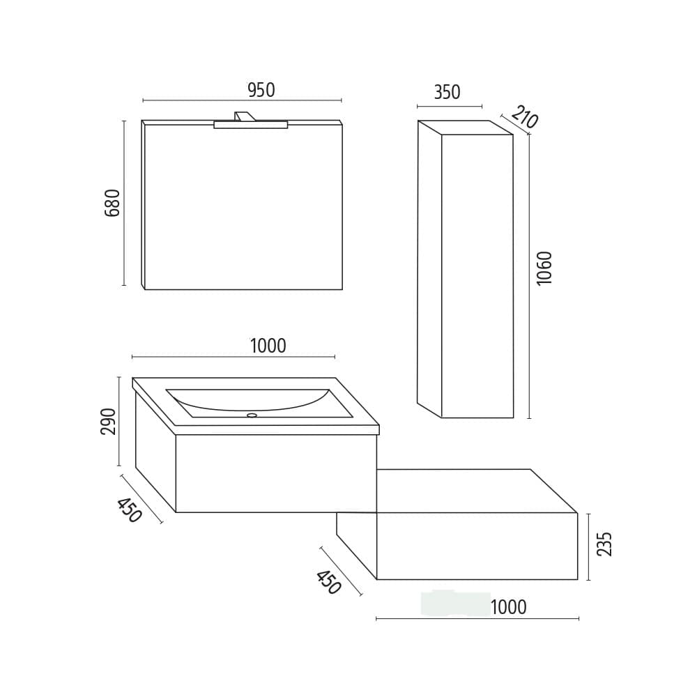 Mobile da bagno sospeso Wonder Bianco con lavabo specchio e Pensile - 4
