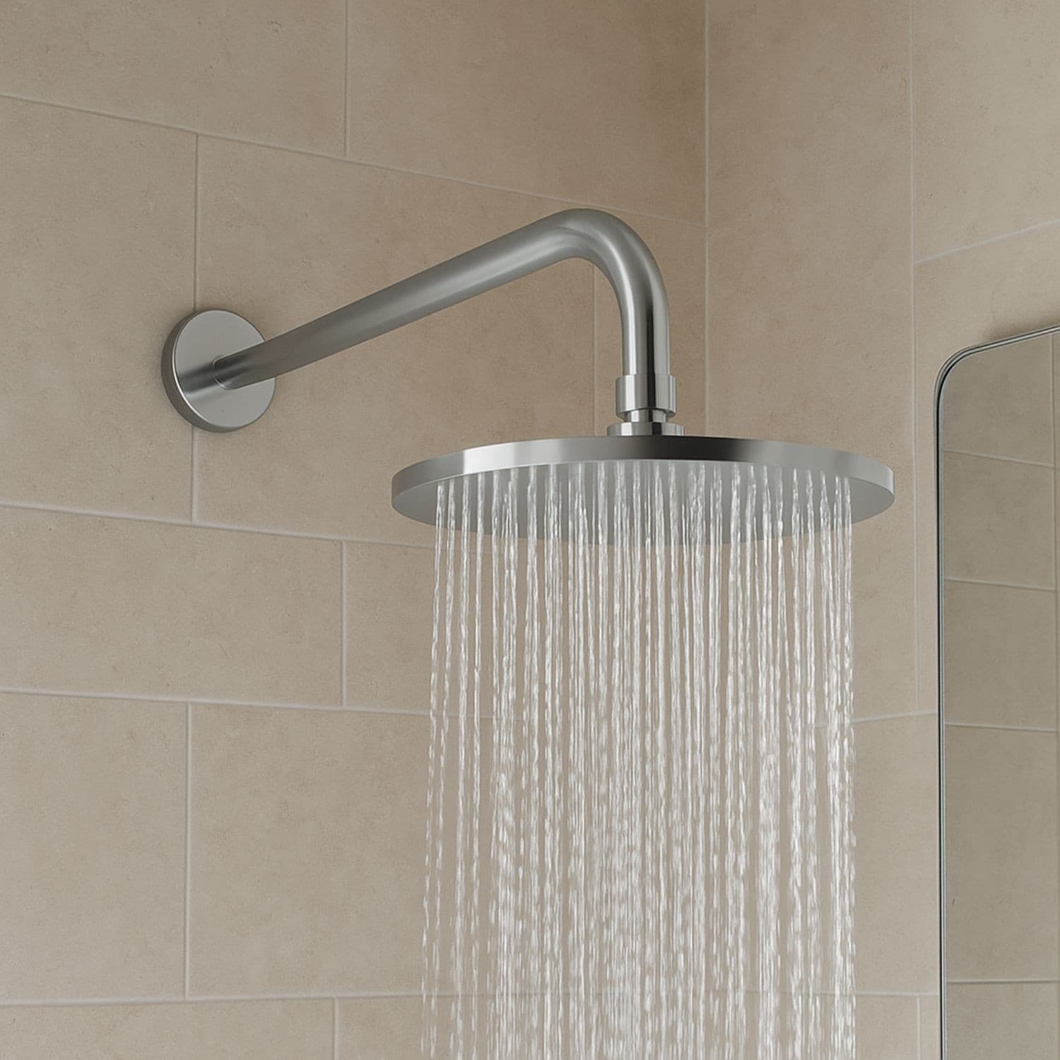 Braccio Doccia Ottone Cromato + Soffione Doccia Tondo Ottone Cromato Diam 300x8 Mm Spessore - 4