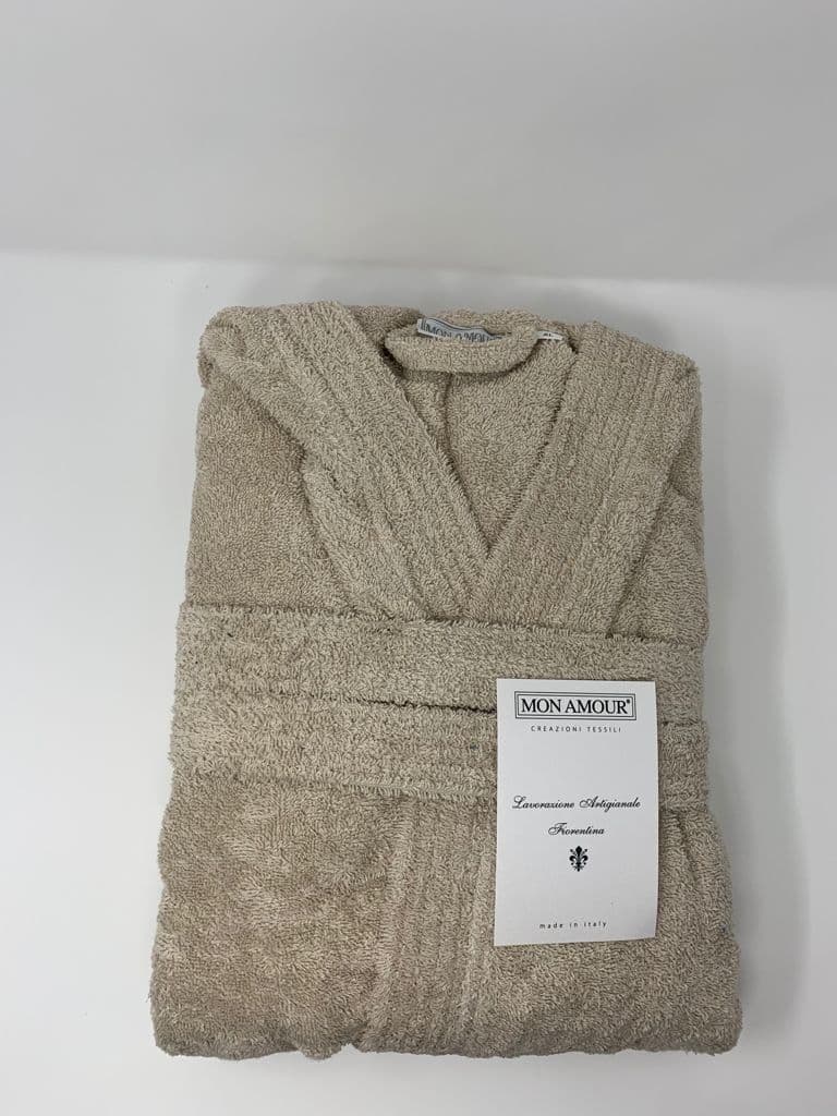 Accappatoio Mon Amour con cappuccio tinta unita beige 400 gr.di spugna idrofila  TG.M - 2