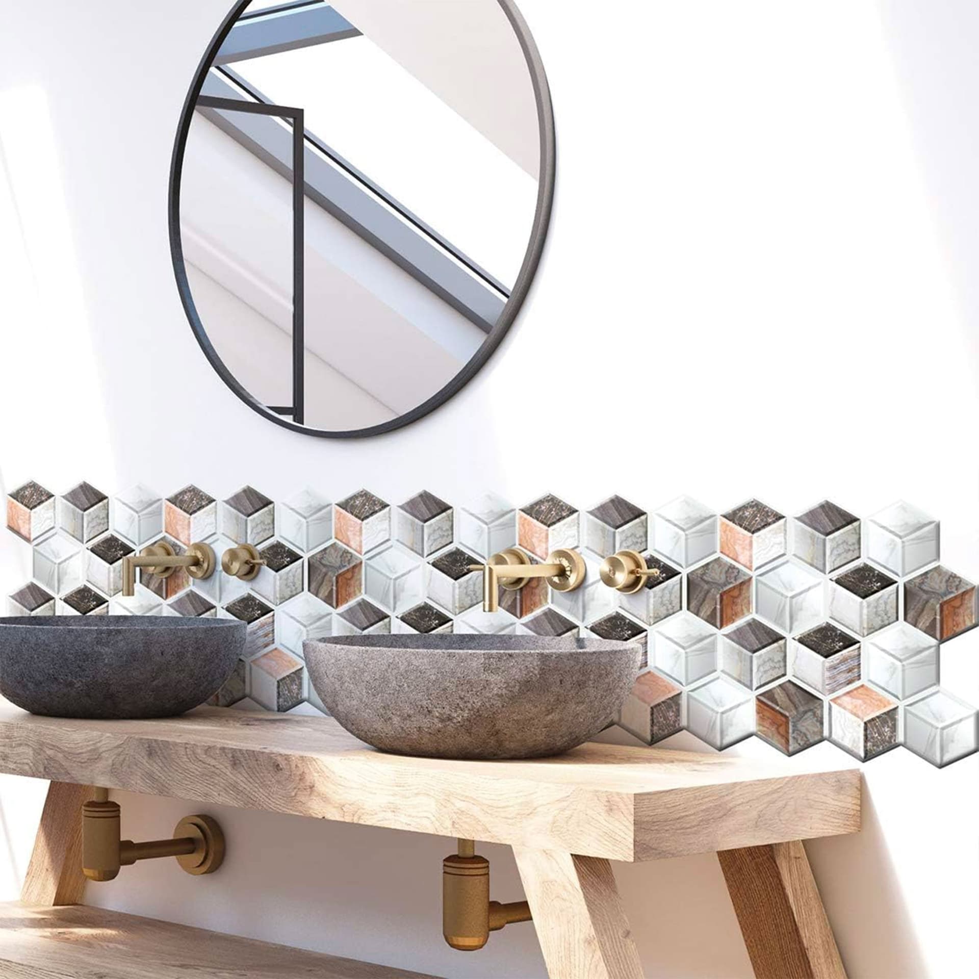 pacco da 4 Pannelli 3D Autoadesivi in PVC 30X30cm vari decori ultrarealistici ideali per bagni e cucine - Eternal Parquet