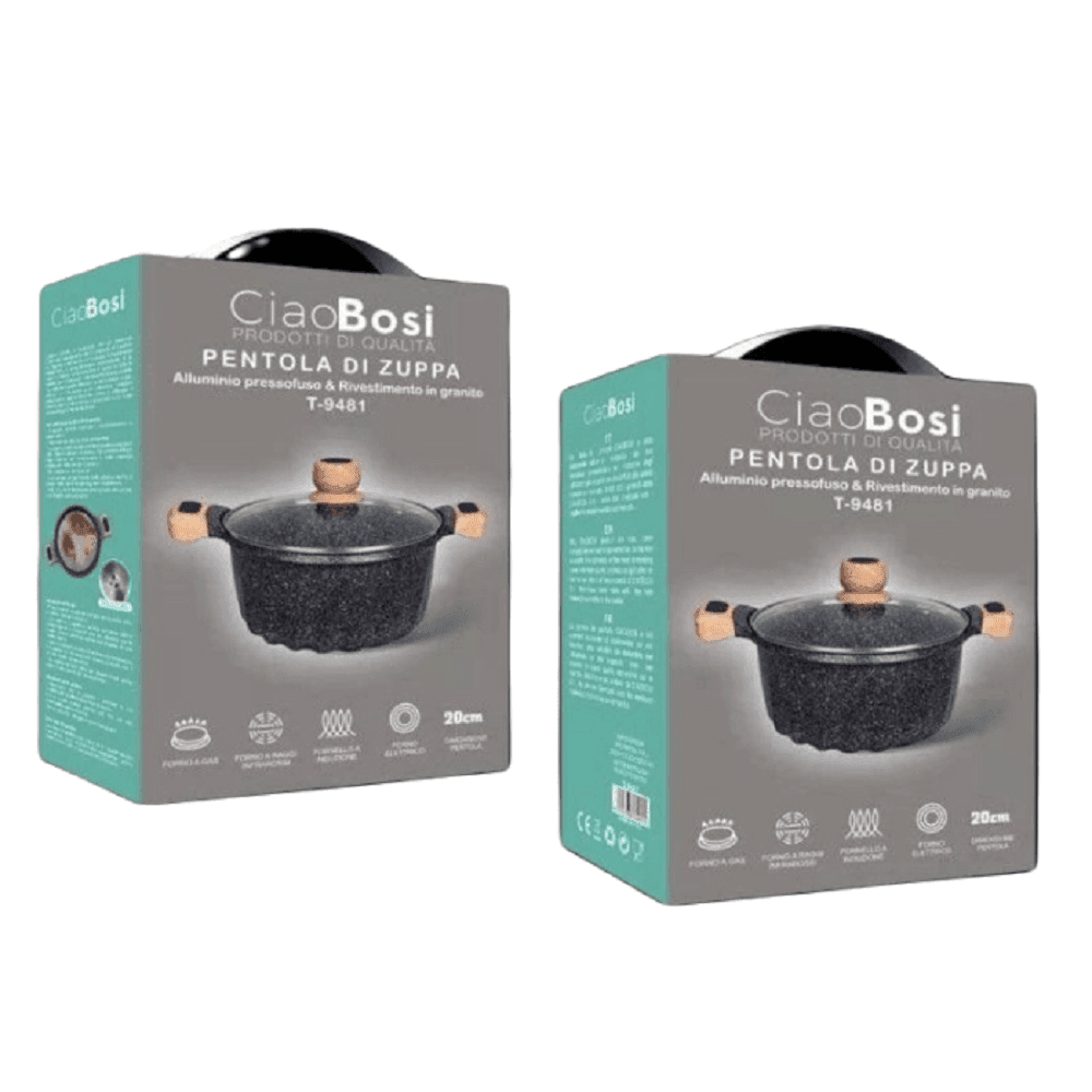 PENTOLA TEGAME PER ZUPPA RIVESTITO GRANITO CON COPERCHIO 20CM ANTIADERENTE T-9481 - 5
