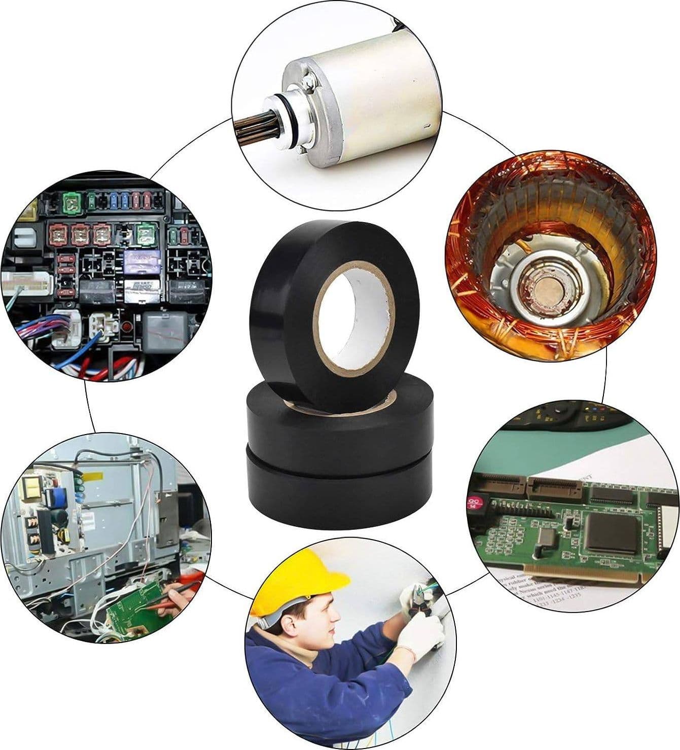SET 3 ROTOLO NASTRO ISOLANTE ADESIVO NERO IN PVC 19MM PER 20MT AUTOESTINGUENTE - 7