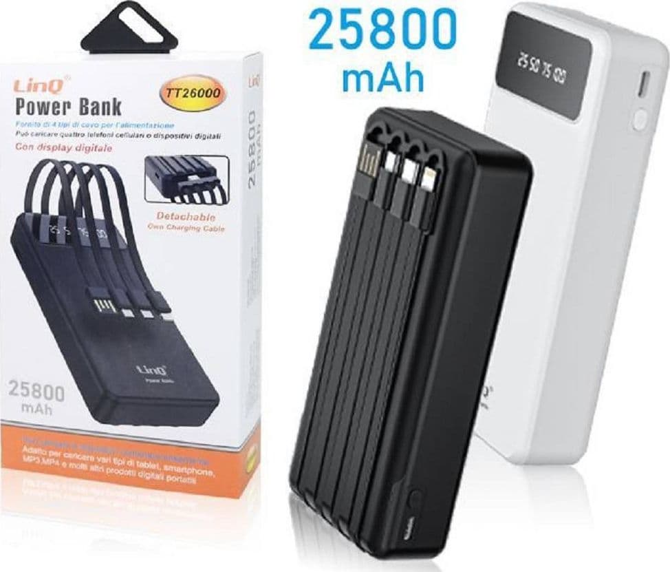 POWERBANK BATTERIA ESTERNA A RICARICA SUPER VELOCE 25800MAH 22.5W 4 CAVI TT26000