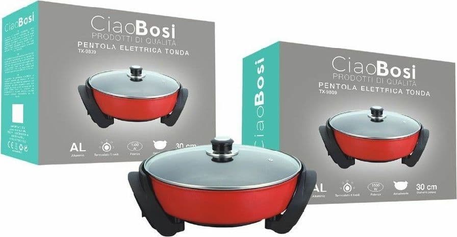 PENTOLA ELETTRICA PADELLA CASSERUOLA TONDA ANTIADERENTE 30CM 1500W CUCINA TX-9809 - 4