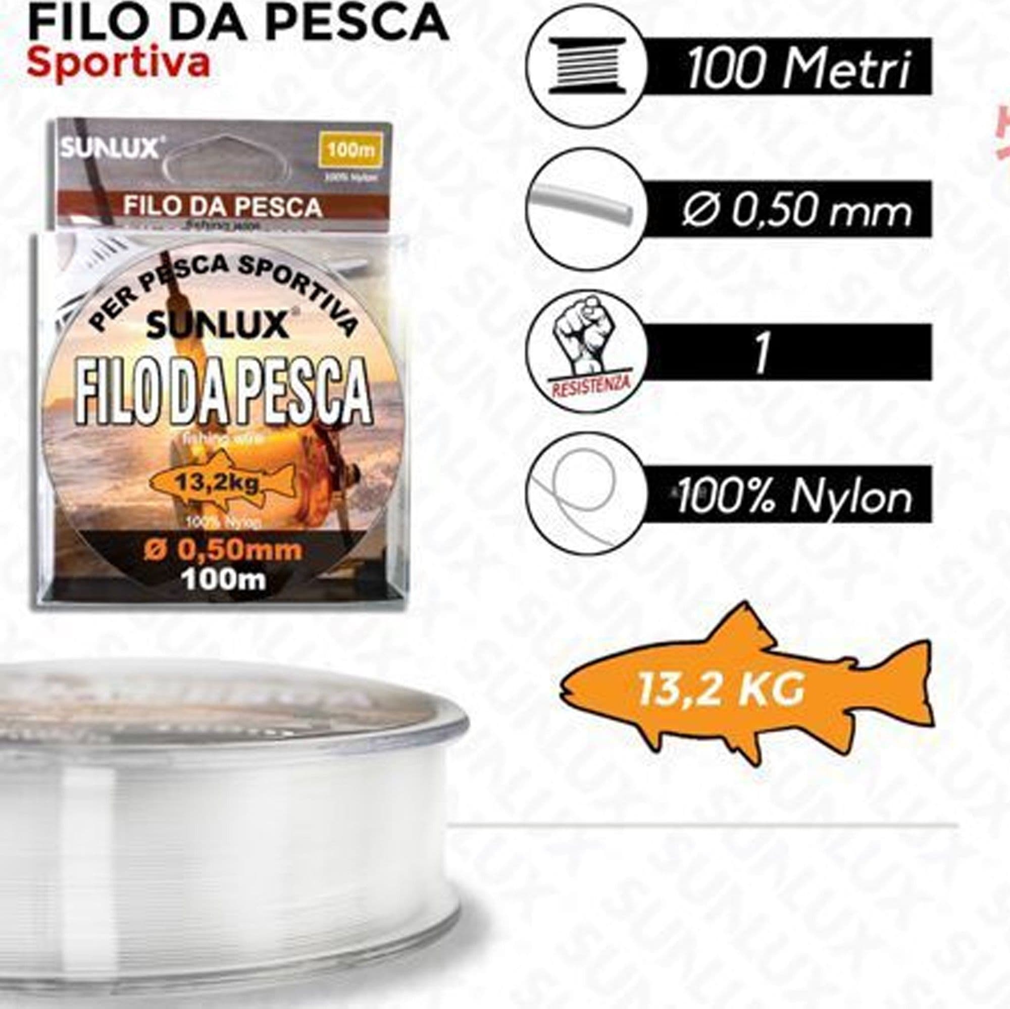 ROTOLO LENZA FILO DA PESCA BOBINA DA 100 METRI DIAM 0,50 MM RESISTENTE IN NYLON - 2