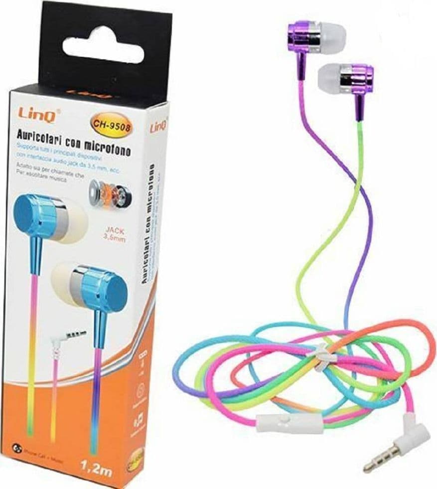 CUFFIE AURICOLARI SMARTPHONE COLORATI CON MICROFONO JACK 3,5 MM 1.2 MT CH-9508 - 2