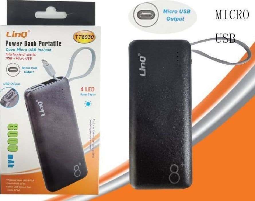 POWER BANK BATTERIA ESTERNA PORTATILE RICARICABILE 8000MAH CON MICRO USB TT8030 - 2