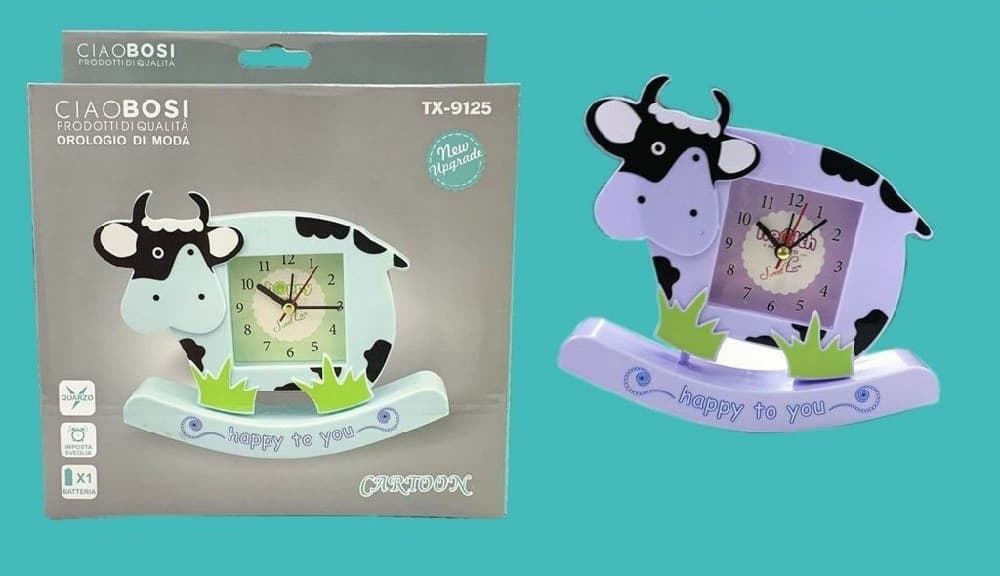 OROLOGIO ANALOGICO SVEGLIA A FORMA DI MUCCA DA TAVOLO CAMERETTA BAMBINI TX-9125 - 5