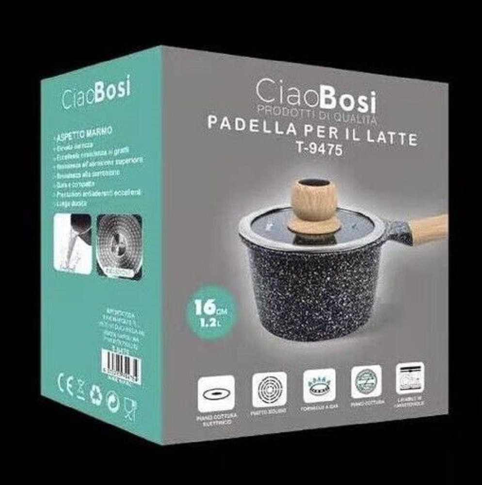 PENTOLINO PADELLA LATTE PENTOLA BOLLILATTE CON MANICO COPERCHIO 16CM 1,2LT T-9475 - 3