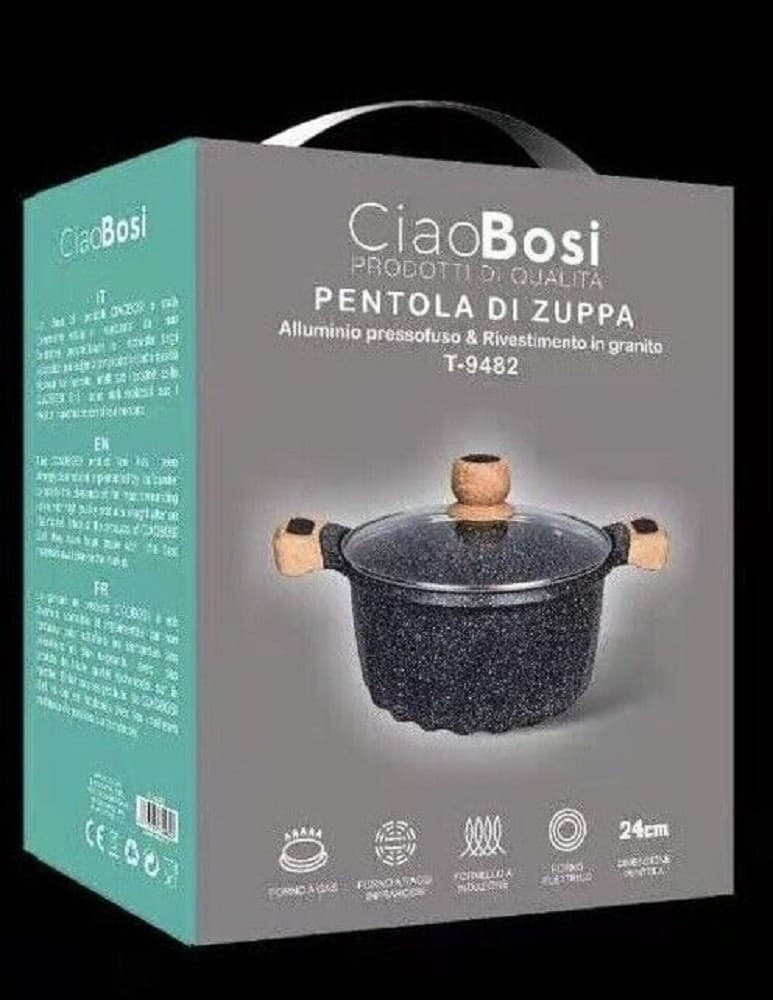 PENTOLA TEGAME PER ZUPPA RIVESTITO IN GRANITO CON COPERCHIO VETRO 24 CM T-9482 - 2