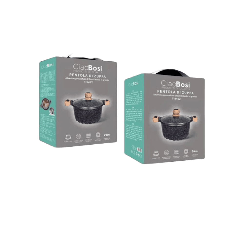 PENTOLA TEGAME PER ZUPPA RIVESTITO IN GRANITO CON COPERCHIO VETRO 24 CM T-9482 - 3