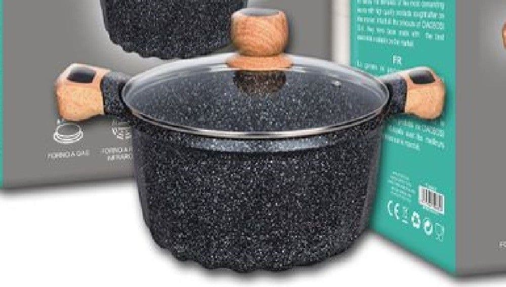 PENTOLA TEGAME PER ZUPPA RIVESTITO IN GRANITO CON COPERCHIO VETRO 24 CM T-9482 - 5