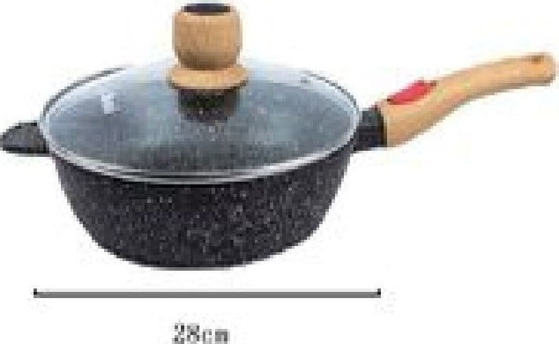 PADELLA TONDA CON MANICO IN LEGNO COPERCHIO IN VETRO 28CM 3,45LT CUCINA T-9477 - 2