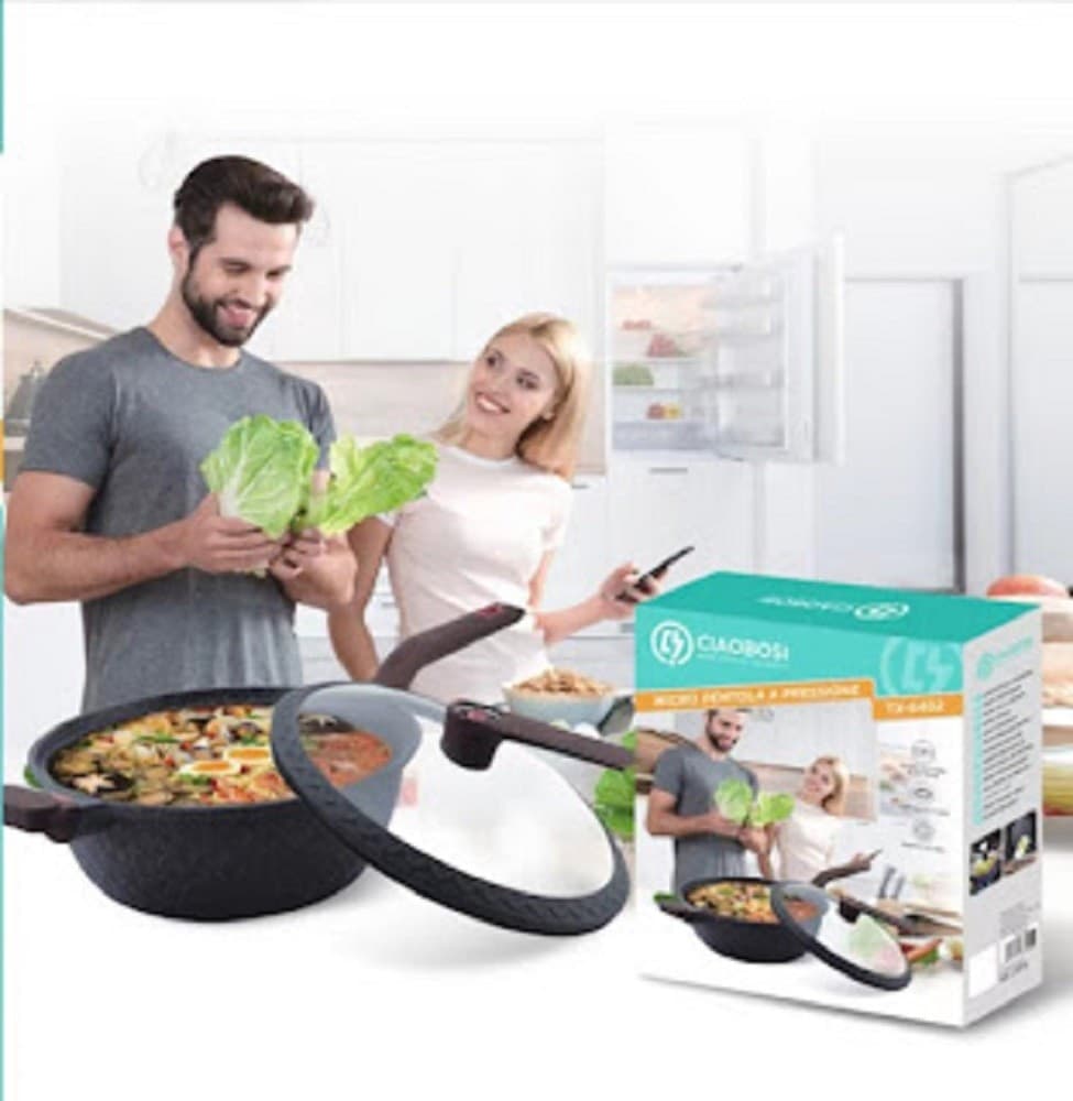 PENTOLA PADELLA COTTURA A PRESSIONE CON COPERCHIO VETRO 32CM TX-8402 WOK CUCINA - 4