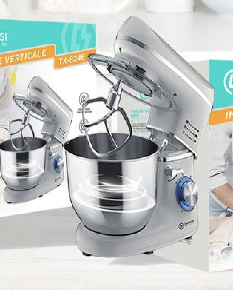 IMPASTATRICE ROBOT DA CUCINA CON ACCESSORI 1400 WATT MIXER TX-8246 CON CIOTOLA - 3