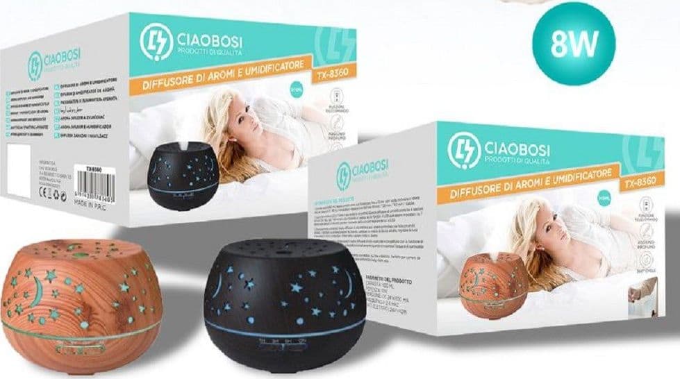 DIFFUSORE AROMI UMIDIFICATORE ULTRASUONI 500ML 8W AROMATERAPIA OLI ESSENZIALI TX-8360 - 4