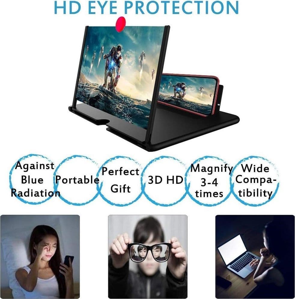 LENTE DI INGRANDIMENTO SCHERMO 12" 3D PER CELLULARE SMARTPHONE GUARDARE VIDEO FILM - 3