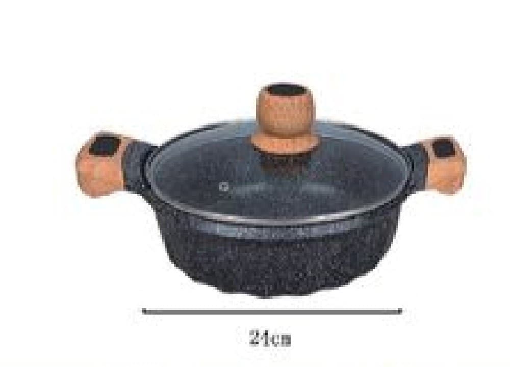 PENTOLA TEGAME PER ZUPPA RIVESTITO GRANITO CON COPERCHIO FONDO BASSO 24CM T-9480 - 5
