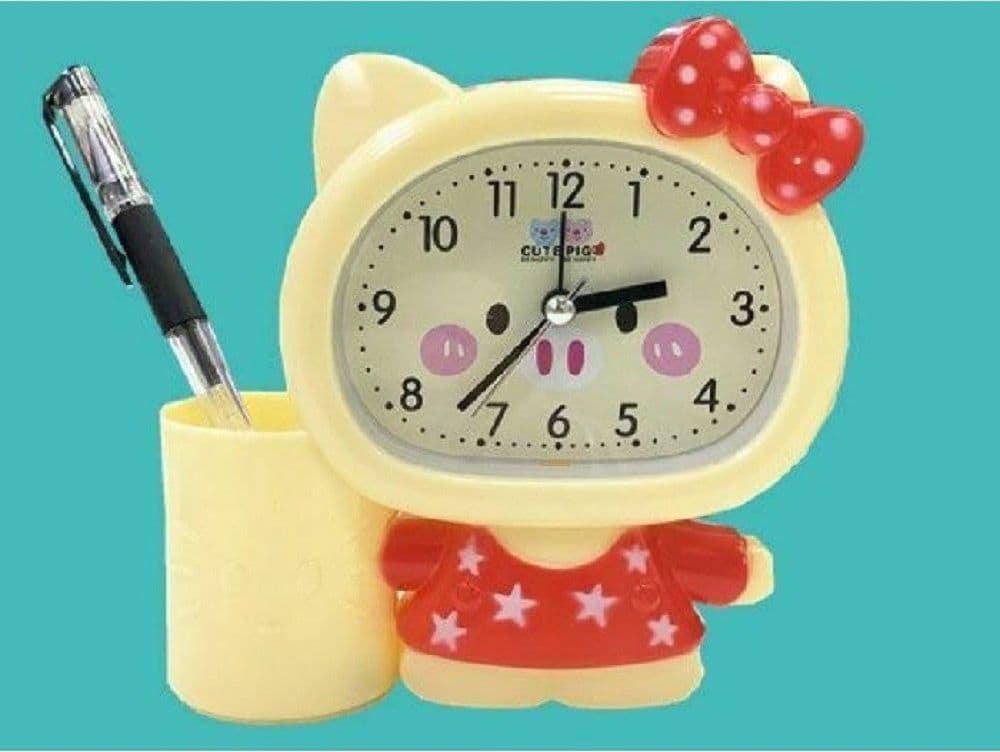 OROLOGIO ANALOGICO SVEGLIA A FORMA DI GATTINO DA TAVOLO CON PORTAPENNE TX-9126 - 5