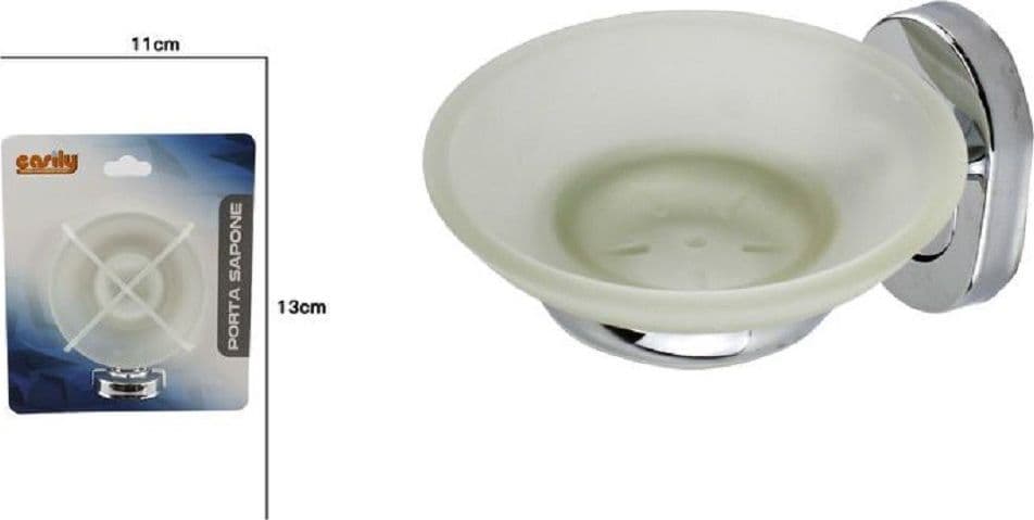 PORTA SAPONE SAPONETTA CON PIATTINO VETRO SATINATO PARETE ACCESSORIO BAGNO 69185 - 2
