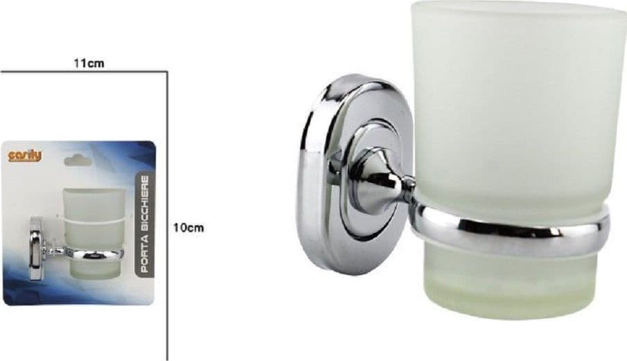 PORTA SPAZZOLINI DENTIFRICIO CON BICCHIERE VETRO SATINATO A PARETE BAGNO 69182 - 2