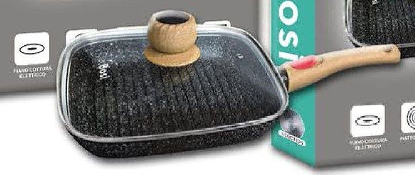 PADELLA QUADRATA CON MANICO COPERCHIO 28CM 1,86LT PER PIANO COTTURA ALIMENTI T-9479 - 3