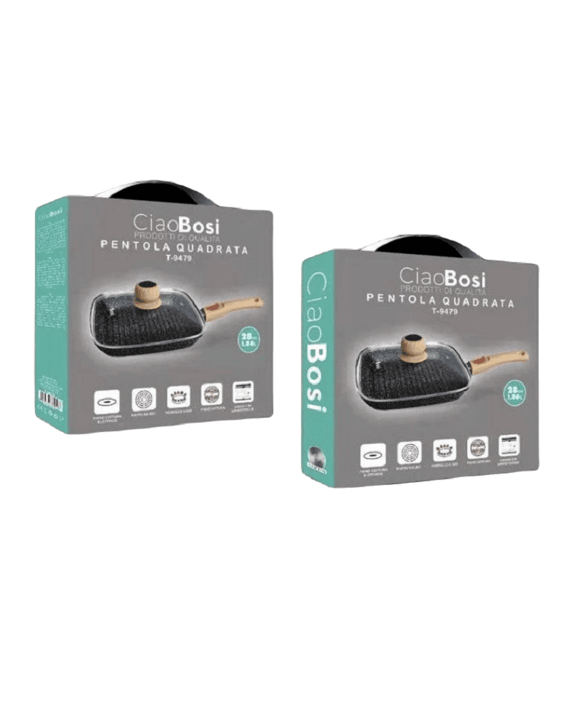 PADELLA QUADRATA CON MANICO COPERCHIO 28CM 1,86LT PER PIANO COTTURA ALIMENTI T-9479 - 5