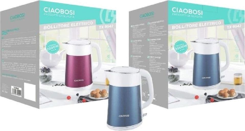 BOLLITORE ELETTRICO IN ACCIAIO INOX 2 LITRI 2000W ACQUA UFFICIO VIAGGI TX-9942 - 7