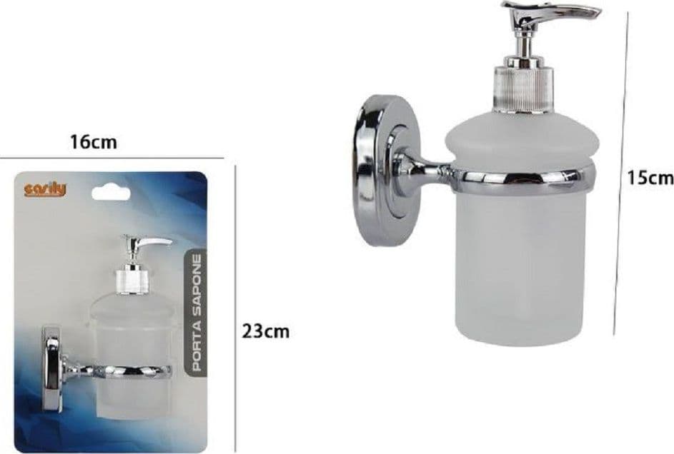 DISPENSER PORTASAPONE LIQUIDO VETRO SATINATO FISSAGGIO A PARETE BAGNO 15CM 69181 - 3