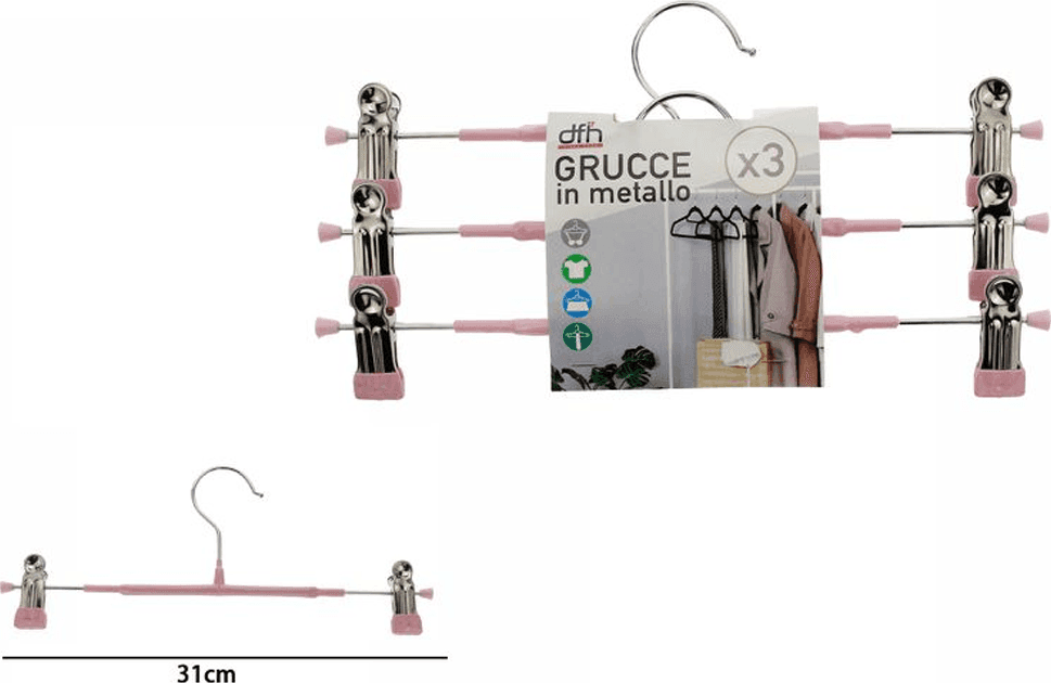 SET 3 GRUCCE PANTALONI IN METALLO ROSA ARMADIO CLIP ANTISCIVOLO GONNE SHORTS TOP - 2