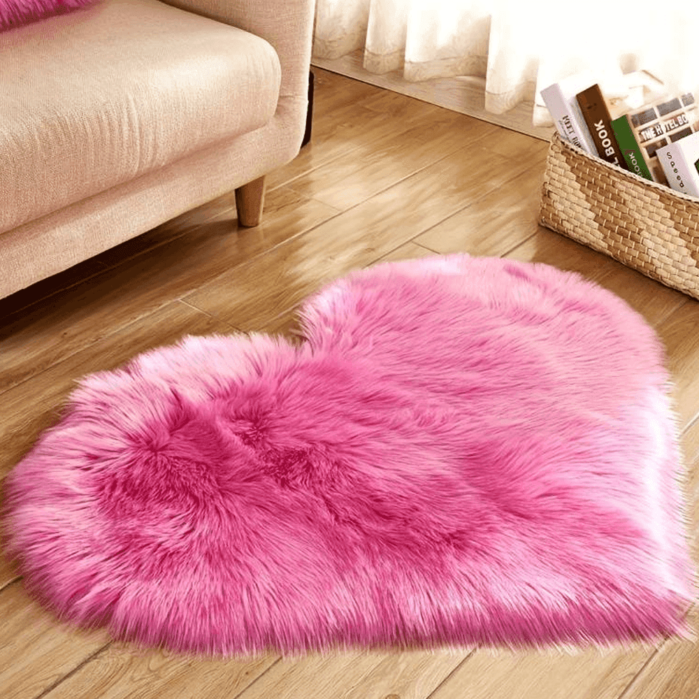 TAPPETO CUTE CUORE PELLICCIA FLUFFY VARI COLORI LIVING STANZA DA LETTO 70X90 CM - 3