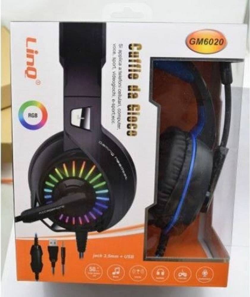 CUFFIE STEREO CON MICROFONO JACK 3.5MM + USB CON LED GAMING GIOCHI FILM PC GM6020 - 2