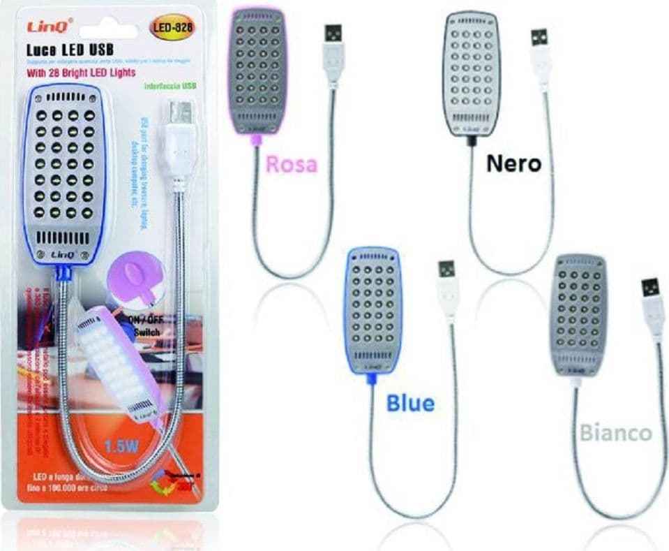 MINI LUCE BIANCA LAMPADA USB FLESSIBILE 28 LED 1.5W NOTEBOOK PC LETTURA LED-828 - 2