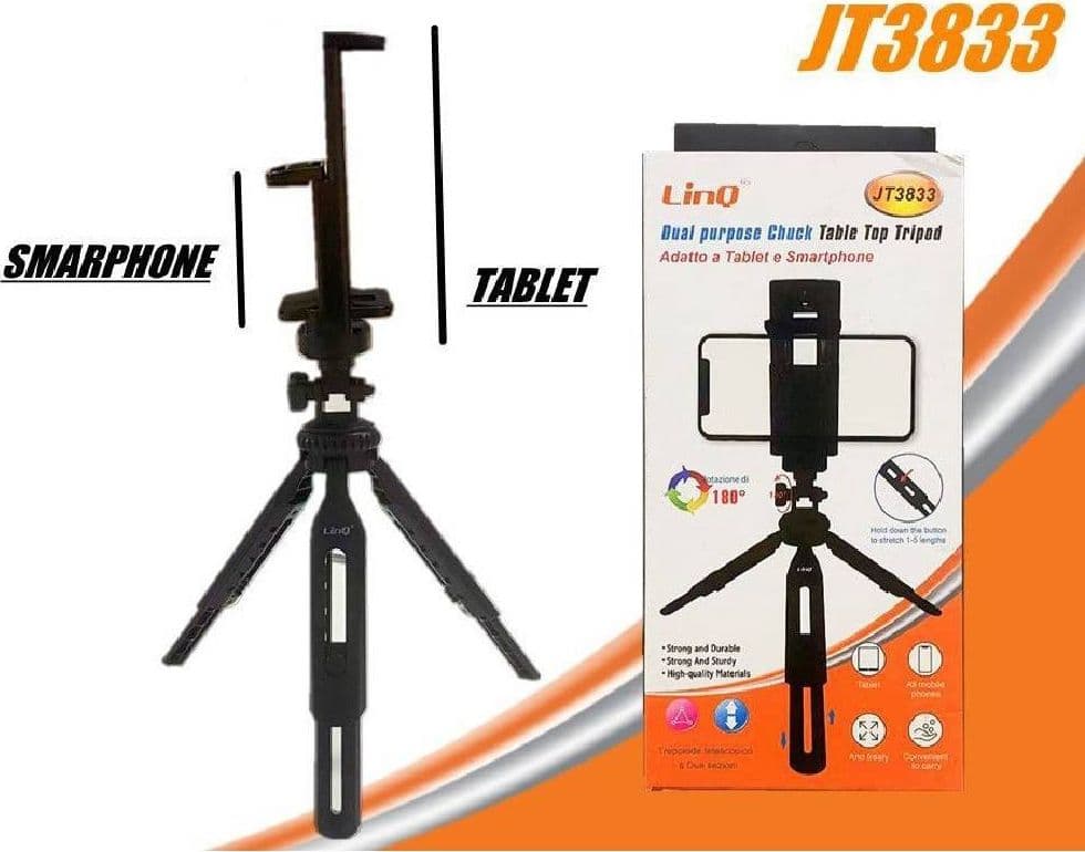 TREPPIEDI STAFFA SUPPORTO TAVOLO CON MANDRINO 2IN1 PER TABLET SMARTPHONE JT3833