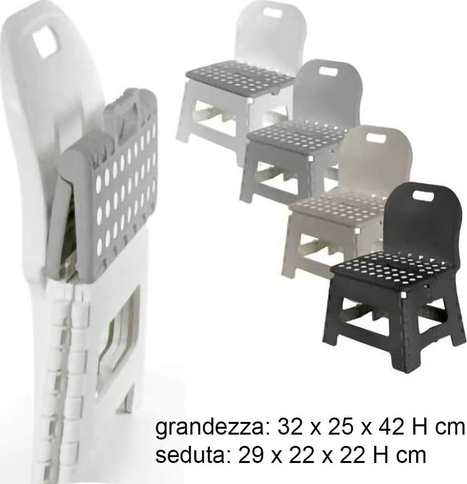 SGABELLO MULTIUSO SALVASPAZIO PIEGHEVOLE SEDIA CON SCHIENALE COLORI ASSORTITI - 2