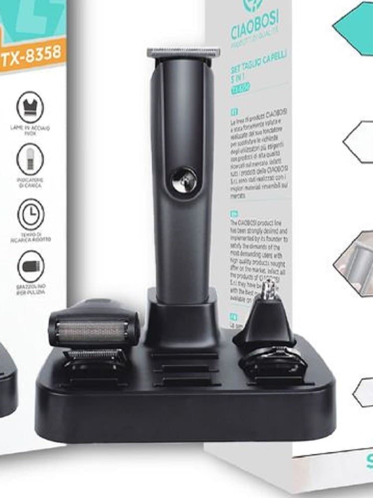 SET RASOIO ELETTRICO RICARICABILE 5IN1 TAGLIACAPELLI BARBA TRIMMER PELI TX-8358 - 2