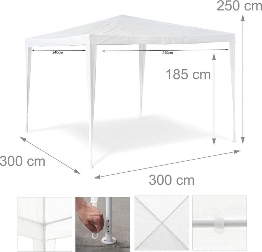 GAZEBO 3X3MT TENDA ESTERNI ARREDO GIARDINO TETTO ANTIPIOGGIA IDROREPELLENTE BIANCO - 6