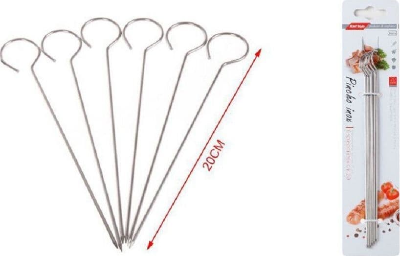 SET 10PZ SPIEDINI IN ACCIAIO INOX 20CM IMPUGNATURA UNCINO PER GRIGLIA BBQ 2406314 - 5