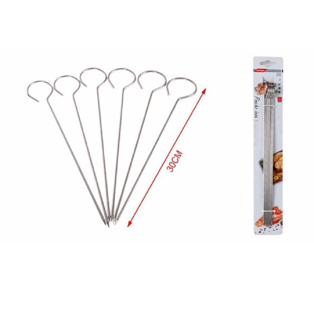 SET 10 PZ SPIEDINI IN ACCIAIO INOX 30 CM IMPUGNATURA UNCINO GRIGLIA BBQ 2406316 - 5