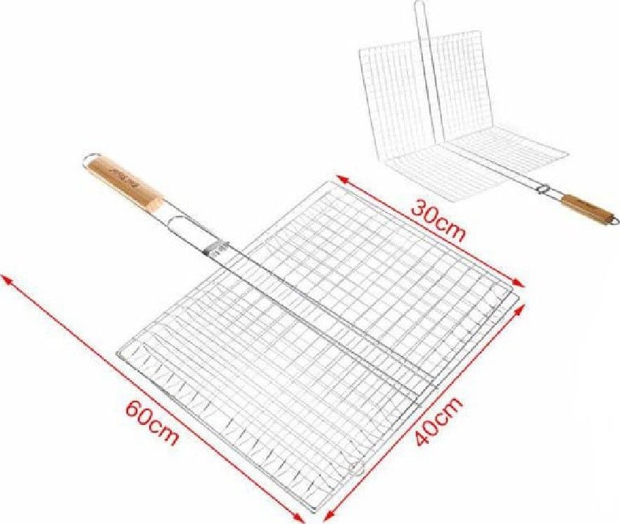 GRATICOLA GRIGLIA A RETE DOPPIA PER BARBECUE 60X40X30CM CON MANICO LEGNO 2406339 - 2