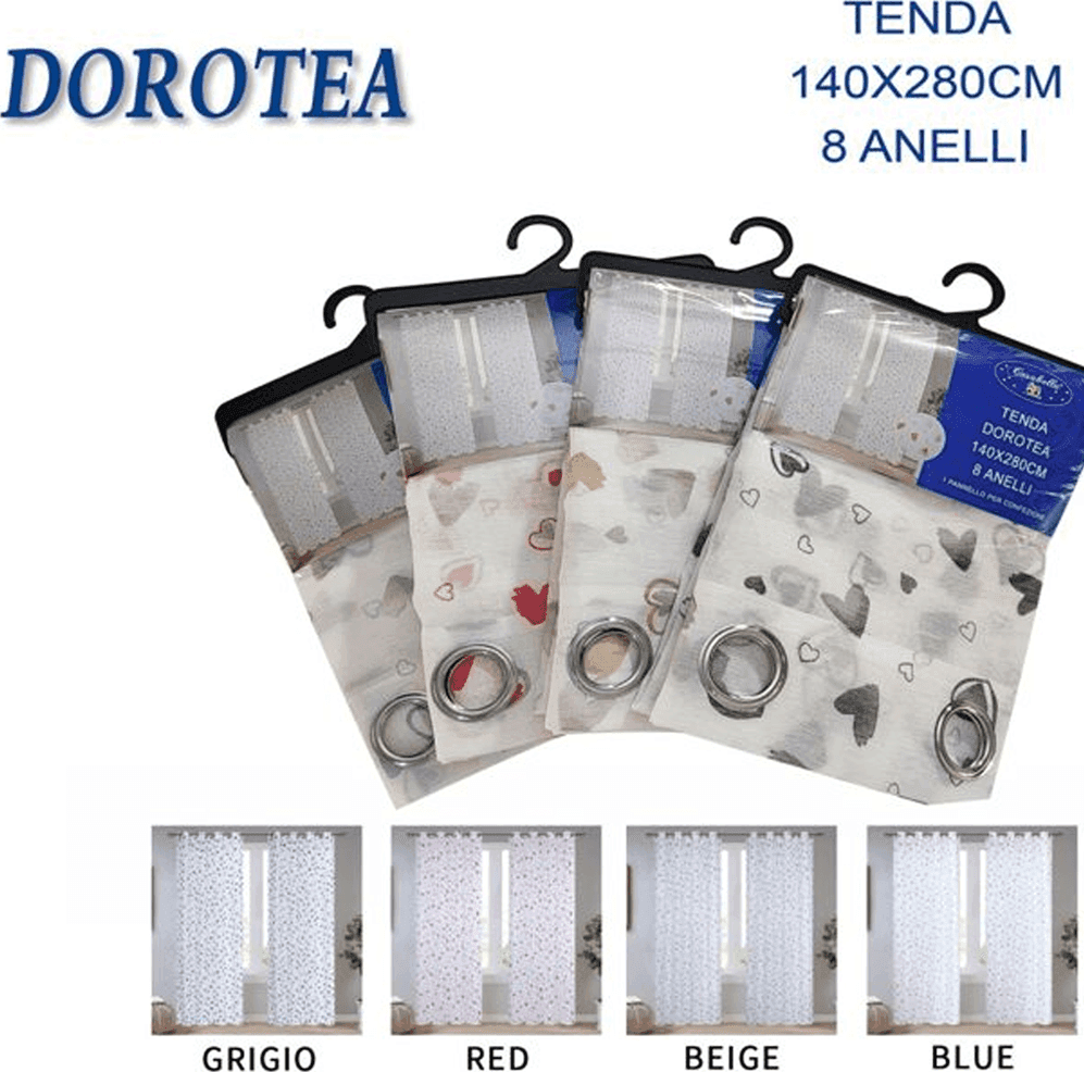 TENDA DOROTEA CUORI PANNELLO SINGOLO 8 BORCHIE PORTA FINESTRA BASTONE 140X280 CM - 2