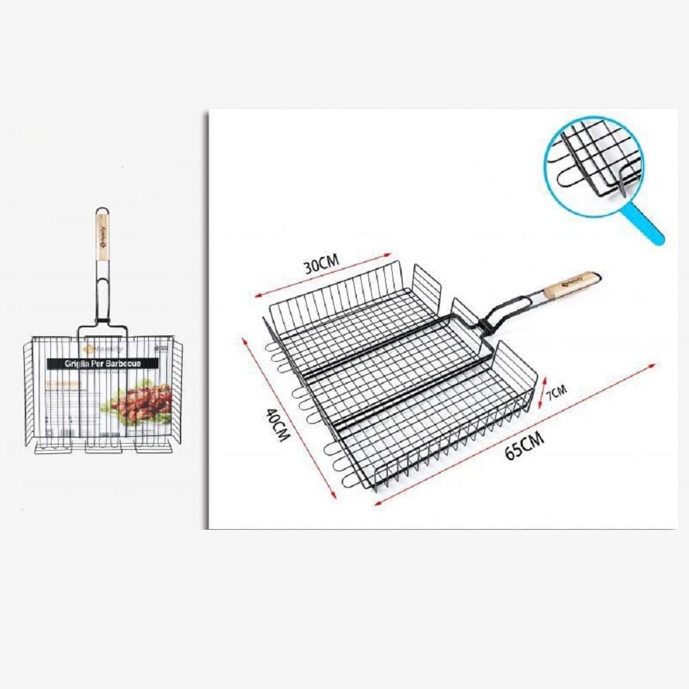 GRIGLIA PER BARBECUE 65 X 40 X 30 X H7CM PER BRACIATA CARNE PESCE VERDURE 802051 - 2