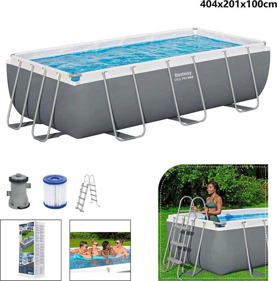 PISCINA FUORI TERRA POWER STEEL FRAME RETTANGOLARE 404 X 201 X 100CM POMPA 56441 - 8