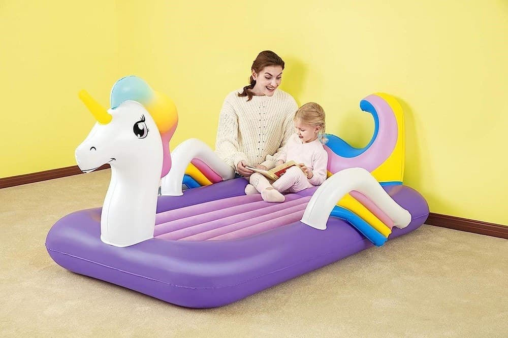 LETTINO GONFIABILE PER BAMBINI UNICORNO 196X104X84 CM MATERASSO FLOCCATO 67713 - 11