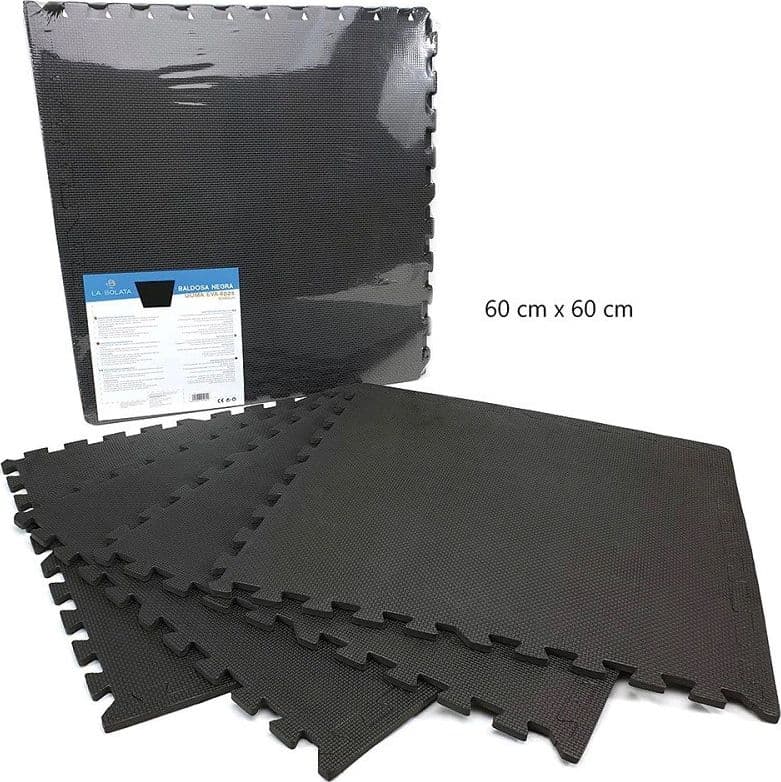 SET 4 PEZZI PIASTRELLA EVA COLORE NERO 60 X 60 CM TAPPETO PUZZLE MULTIUSO 194701 - 2