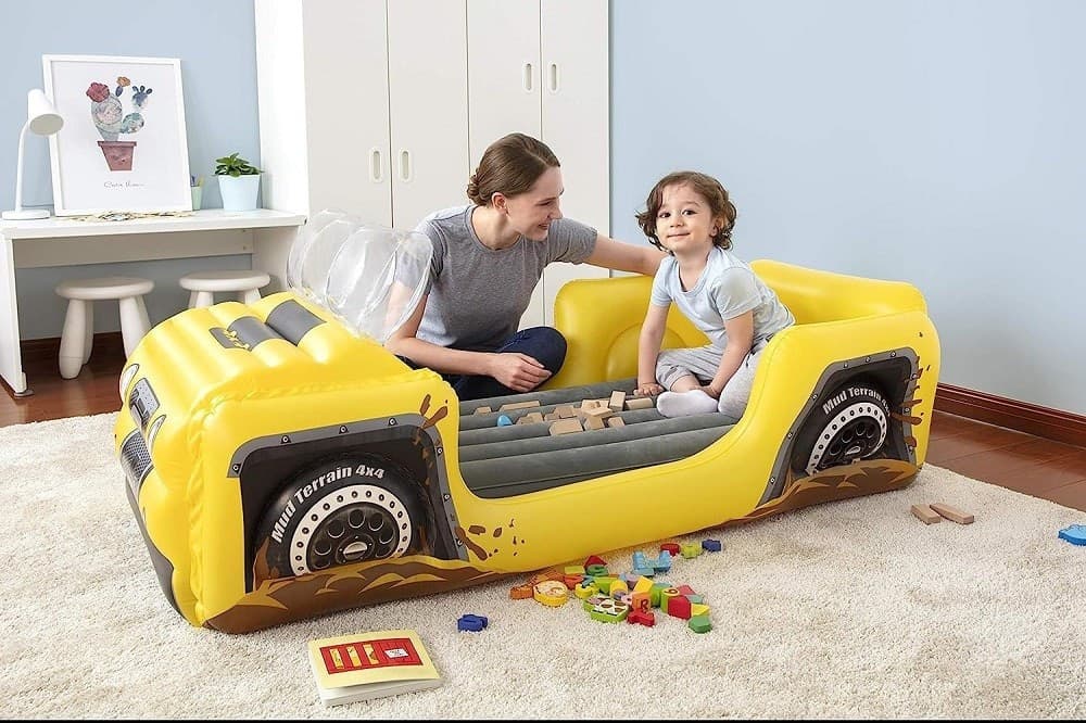 LETTINO GONFIABILE BAMBINI JEEP FUORISTRADA 160X84X58CM MATERASSO FLOCCATO 67714 - 13